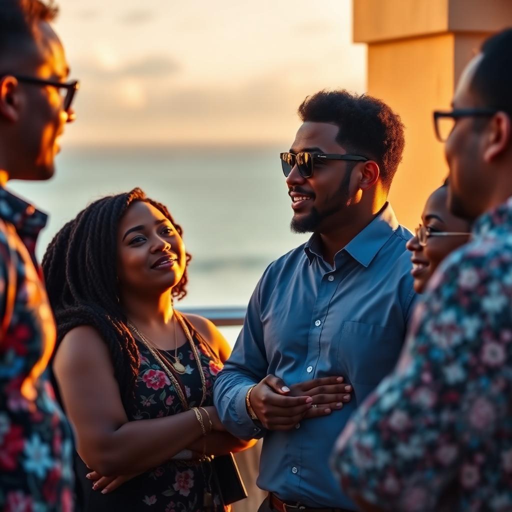 Caribbean operators in conversation at golden hour